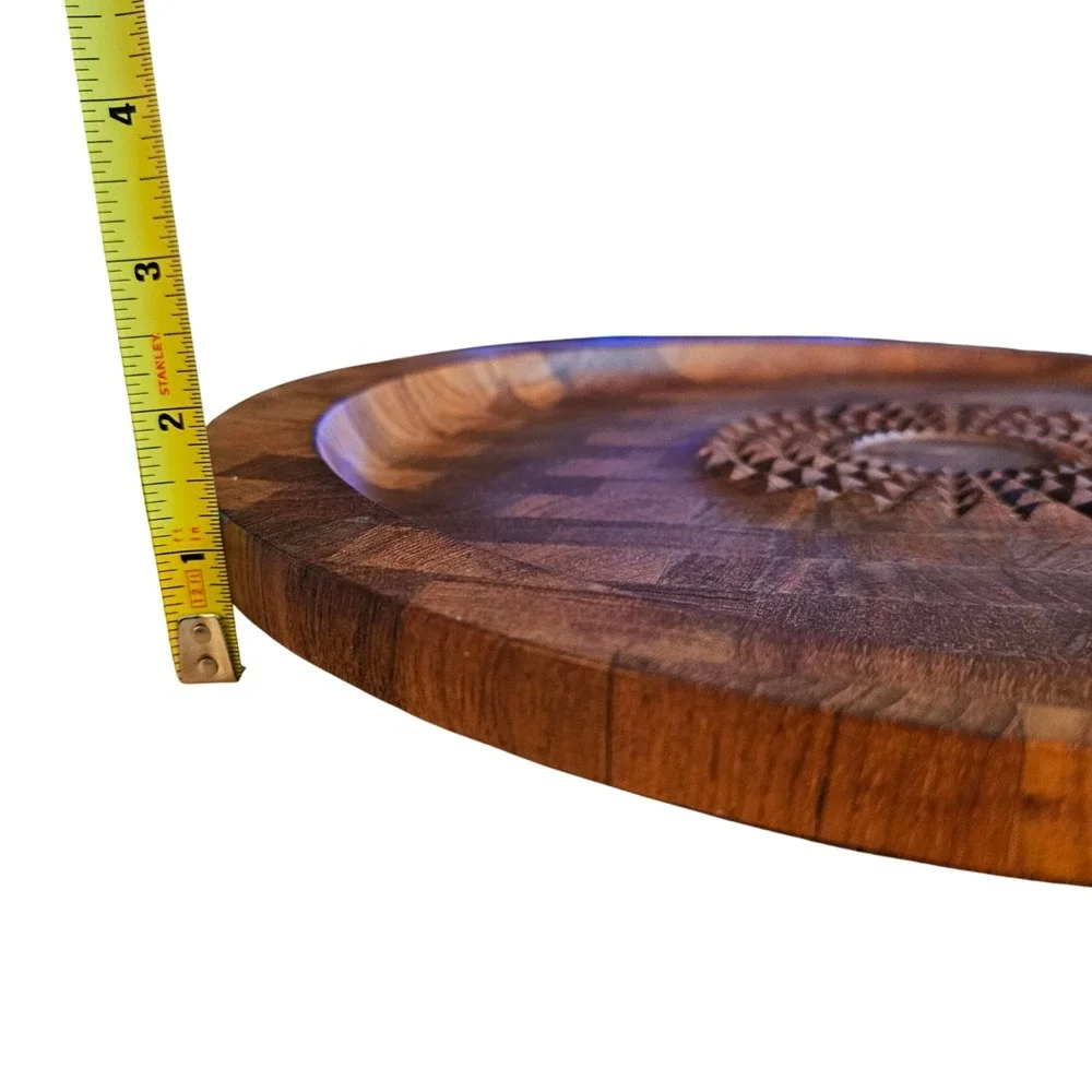 Vintage Digsmed Denmark Teak Serving Tray 1964 Carved Sunburst MCM Butcher Block